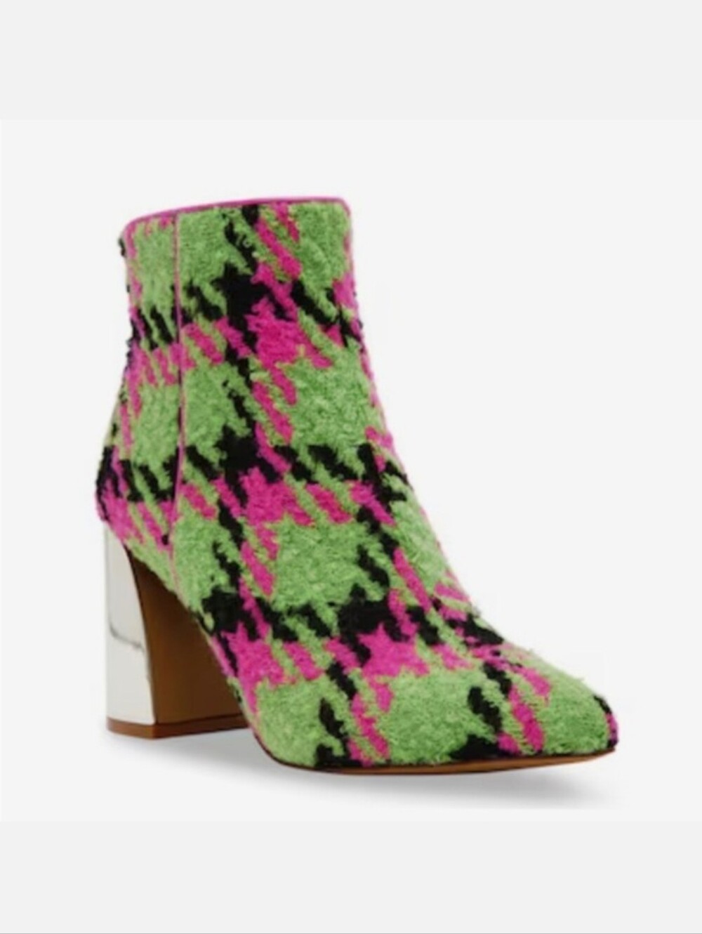 Betsey Johnson Jackyy Boot Bootie Green Plaid Multi Pink Shoe 6.5